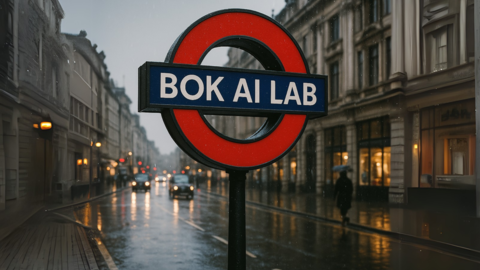 An AI generated photo of a London Underground sign that reads "Bok AI Lab."