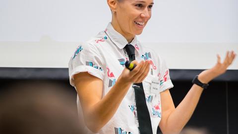 Noelle Lopez leads a discussion