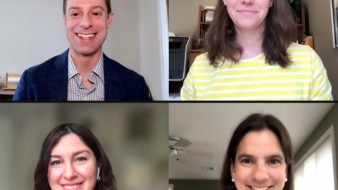 The leaders of the Pedagogy Fellows program, clockwise: Adam Beaver, Rebecca Miller Brown, Pamela Pollock, Yasemin Kalender