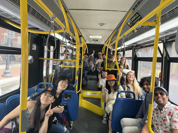 Students in the ISI program ride a MBTA bus to a social activity.