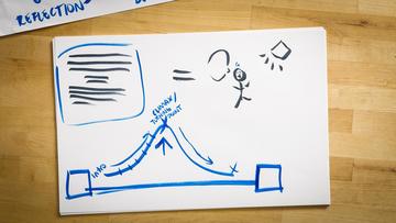 A piece of paper with a blue parabola drawn on it to represent the arc of a story.