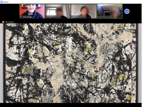 zoom call with class participants and image of artwork