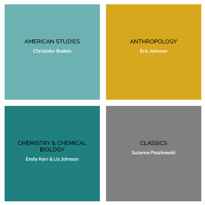 colored squares with department and student names from pedagogy fellow capstone website