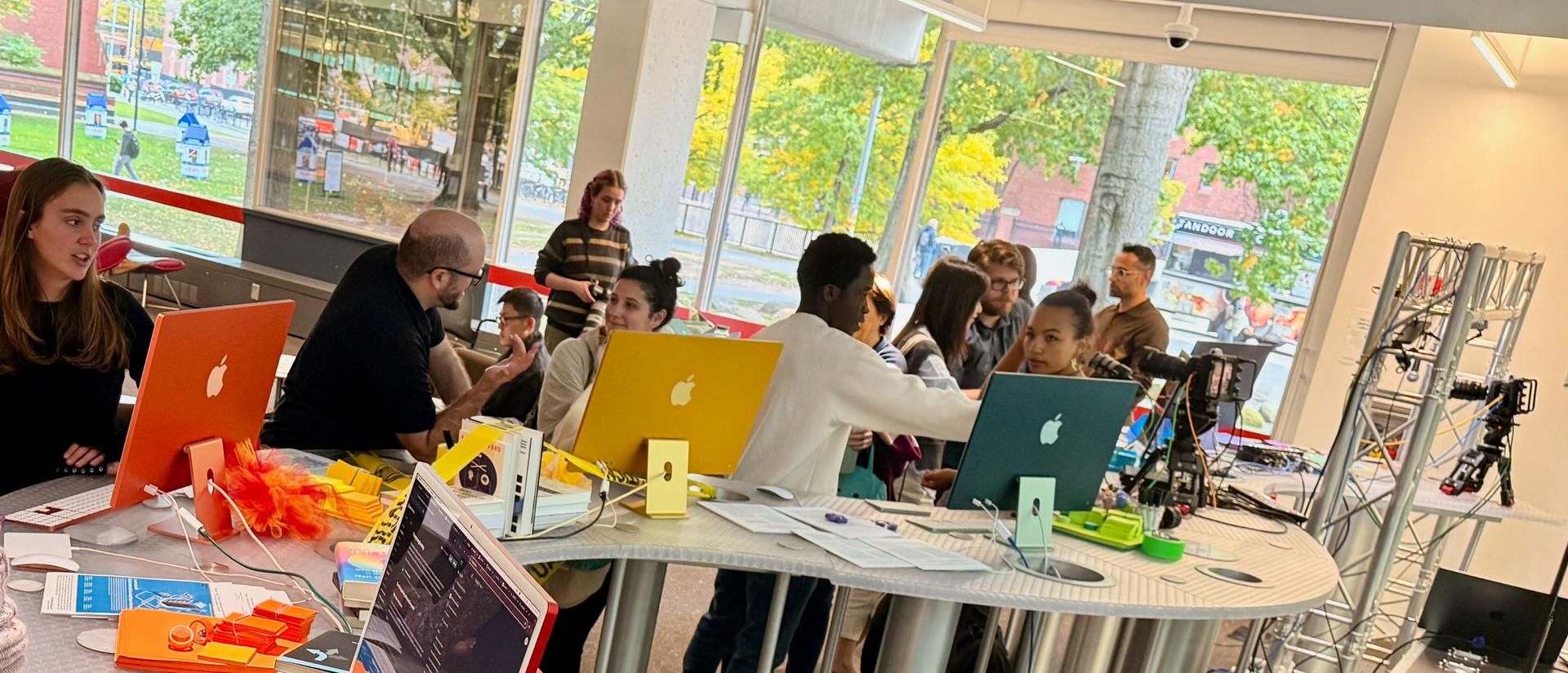 students at the Science Center exploring different AI tools