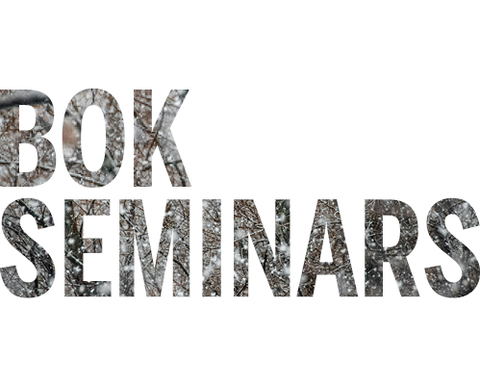 The words "Bok Seminars" made out of a photo of snowy branches.