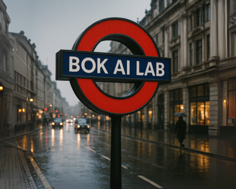 An AI generated photo of a London Underground sign that reads "Bok AI Lab."