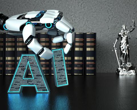 Robot hand picking up the "I" in "AI"